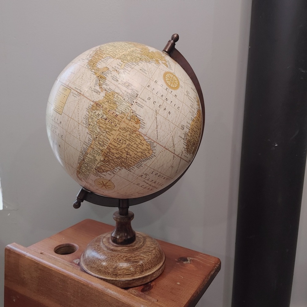 Walmart Tabletop Decorative World Globe Tan Sepia Wood Base Vintage Inspired